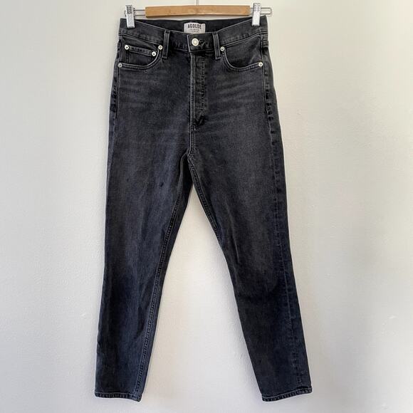 Agolde Jeans Womens 26 Washed Black High Rise Stretch Stretchy Button Fly - Picture 1 of 9